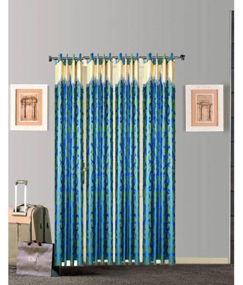Tidy Set of 4 Door Eyelet Curtains Floral Blue Tidy Set of 4 Door Eyelet Curtains Floral Blue