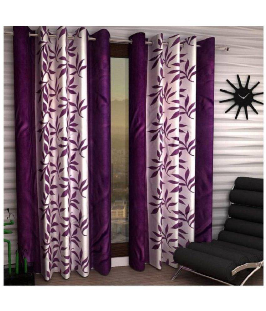 Tanishka Fabs Floral Semi-Transparent Eyelet Curtain 5 ft ( Pack of 2 ) - Purple Tanishka Fabs Floral Semi-Transparent Eyelet Curtain 5 ft ( Pack of 2 ) - Purple