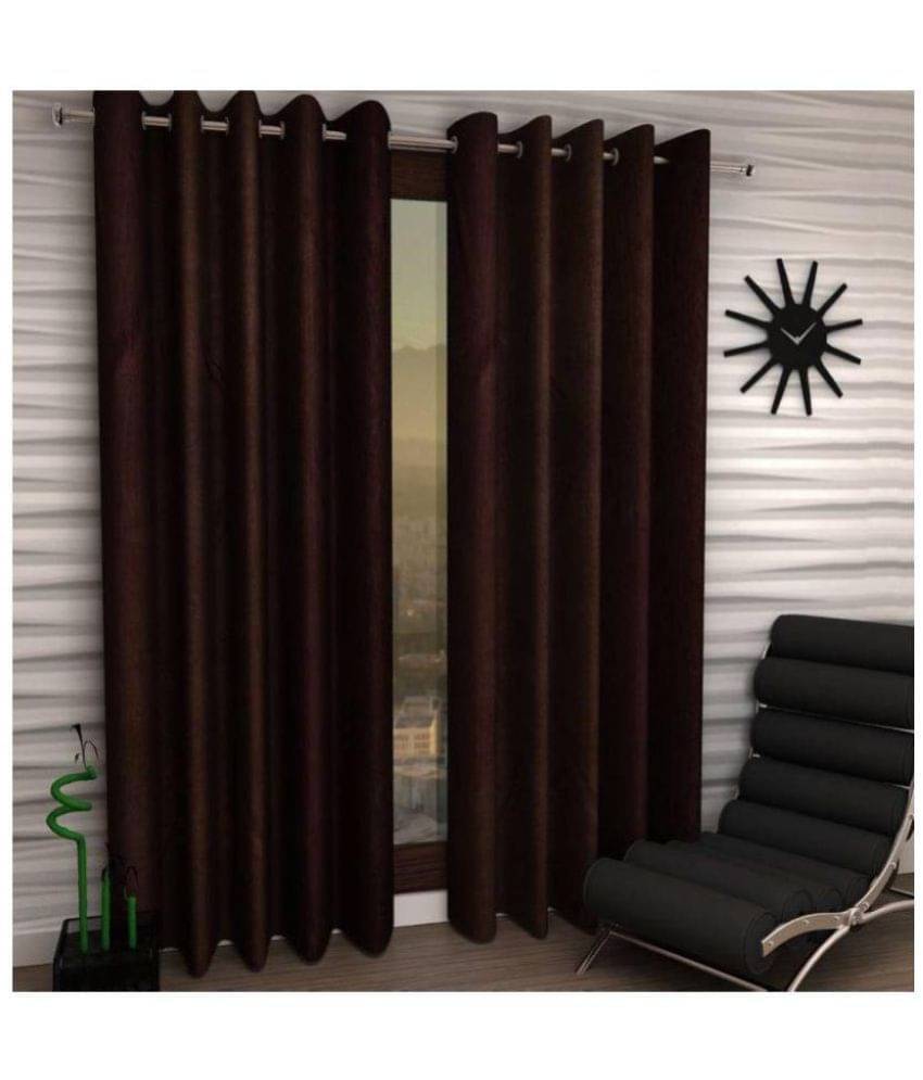 Tanishka Fabs Solid Semi-Transparent Eyelet Curtain 7 ft ( Pack of 2 ) - Brown Tanishka Fabs Solid Semi-Transparent Eyelet Curtain 7 ft ( Pack of 2 ) - Brown