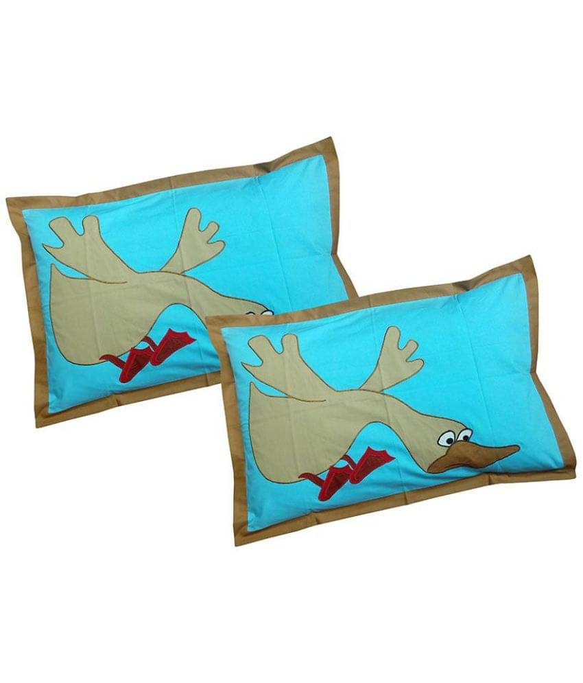 HUGS N RUGS - Pack of 2 Cotton Embroidered Regular Pillow Cover ( 60.96 cm(24) x 40.64 cm(16) ) - Blue HUGS N RUGS - Pack of 2 Cotton Embroidered Regular Pillow Cover ( 60.96 cm(24) x 40.64 cm(16) ) - Blue