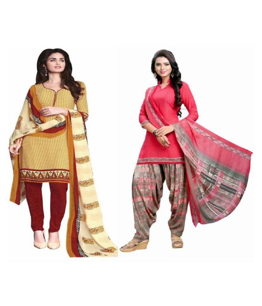 Reya Red and Pink Crepe Dress Material Reya Red and Pink Crepe Dress Material