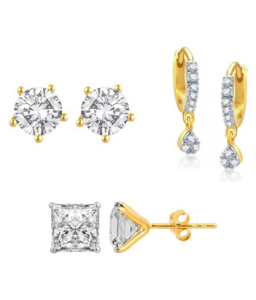 Gold-Plated American Diamond Hoop Earring For Women and Girls Set of 3     			Gold-Plated American Diamond Hoop Earring For Women and Girls Set of 3