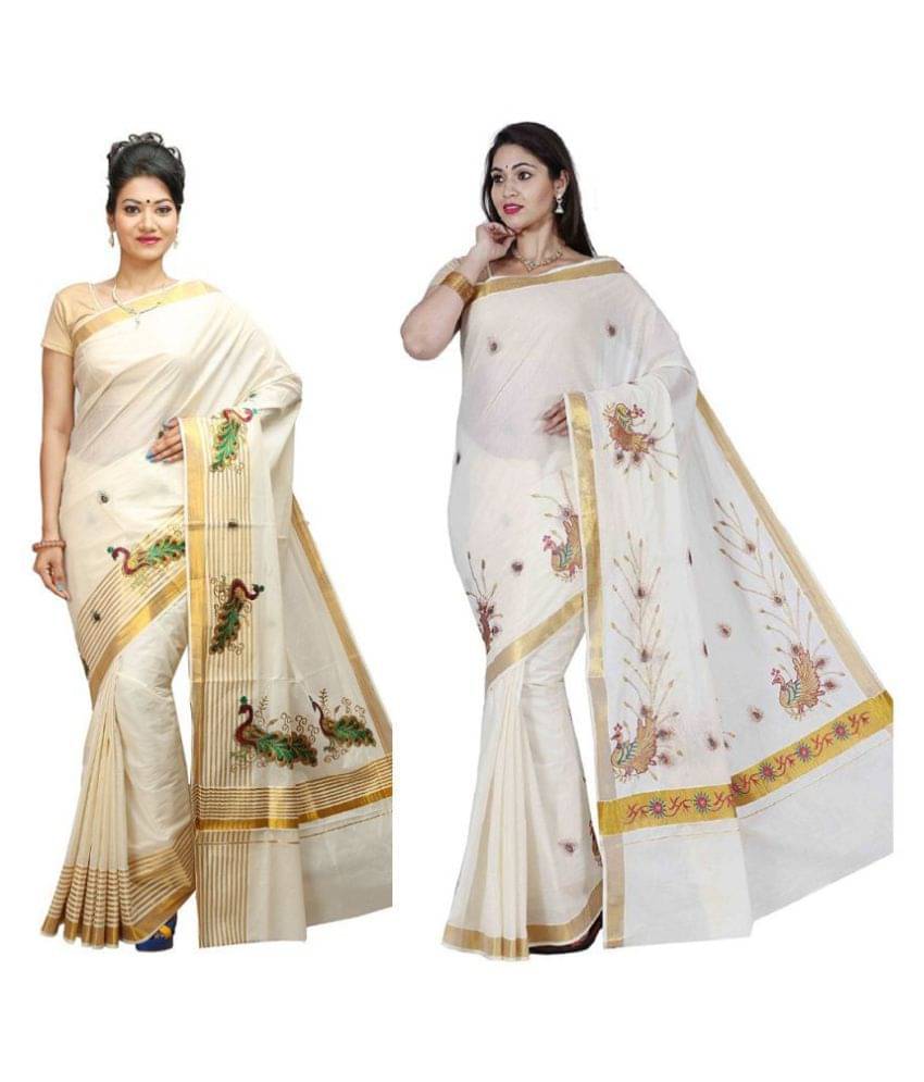     			RSV FABRICS Kerela Cotton Saree With Unstitched Blouse Piece ( Grey,Beige )