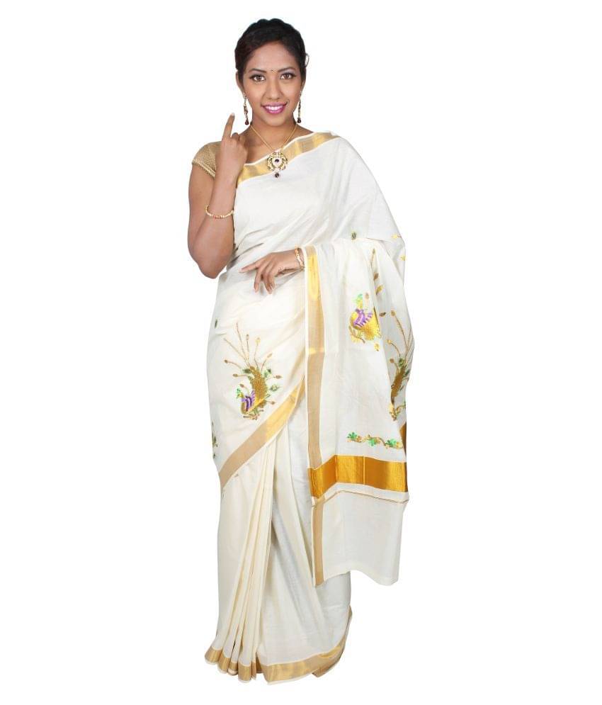 RSV FABRICS Cotton Saree With Unstitched Blouse Piece ( White,Beige ) RSV FABRICS Cotton Saree With Unstitched Blouse Piece ( White,Beige )