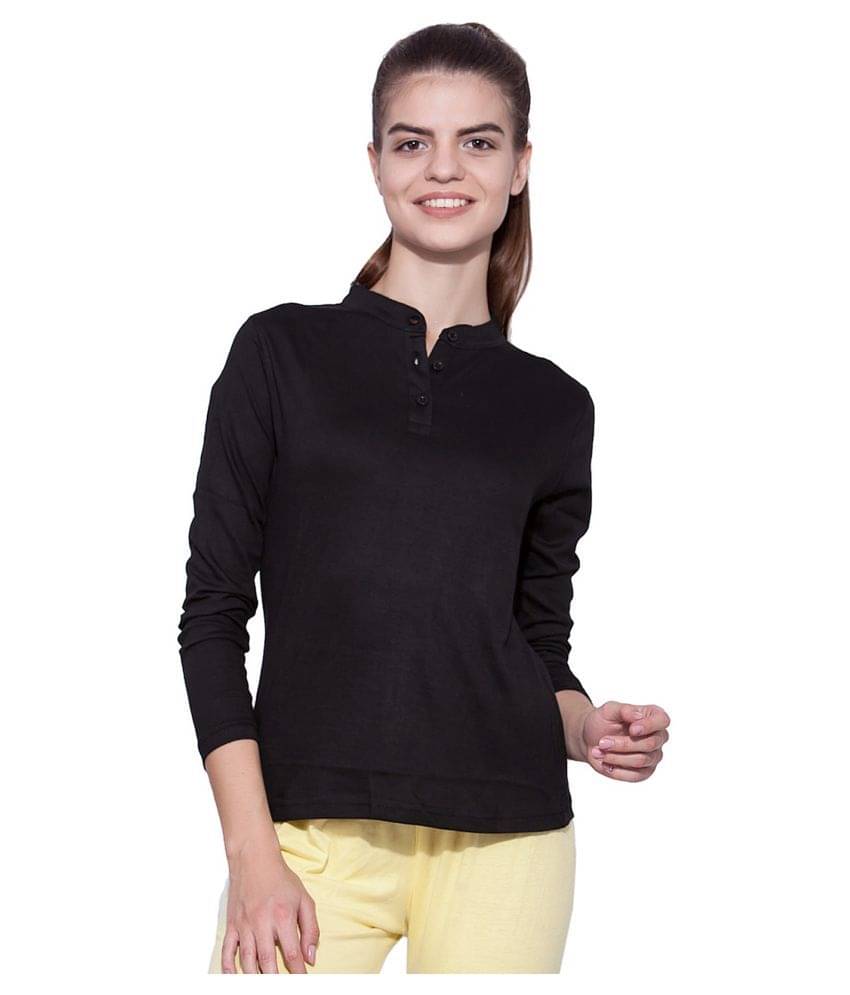     			Ap'pulse Women Cotton Solid Regular Fit Round Neck T-Shirt ( Black )