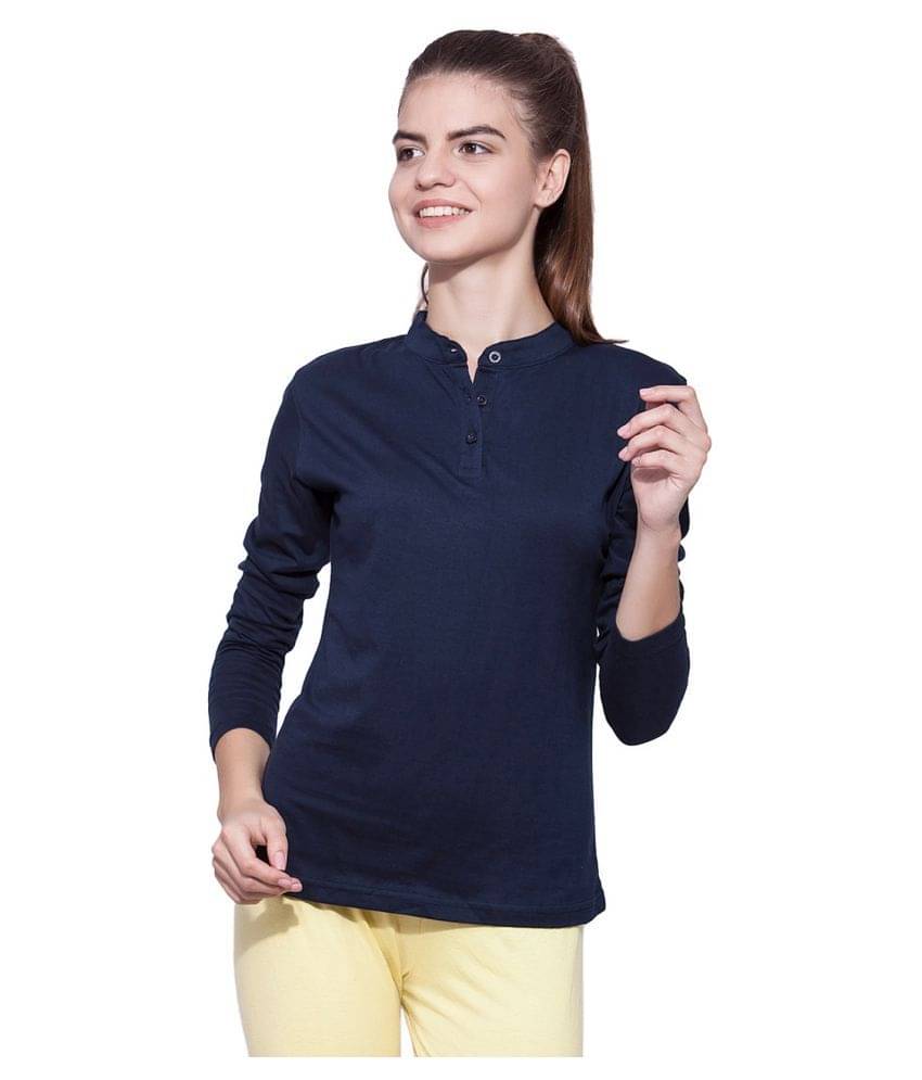     			Ap'pulse Women Cotton Solid Regular Fit Round Neck T-Shirt ( Navy )