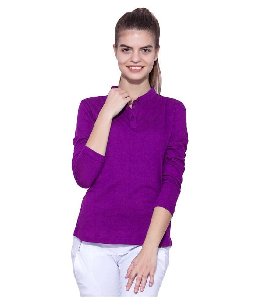     			Ap'pulse Women Cotton Solid Regular Fit Round Neck T-Shirt ( Purple )