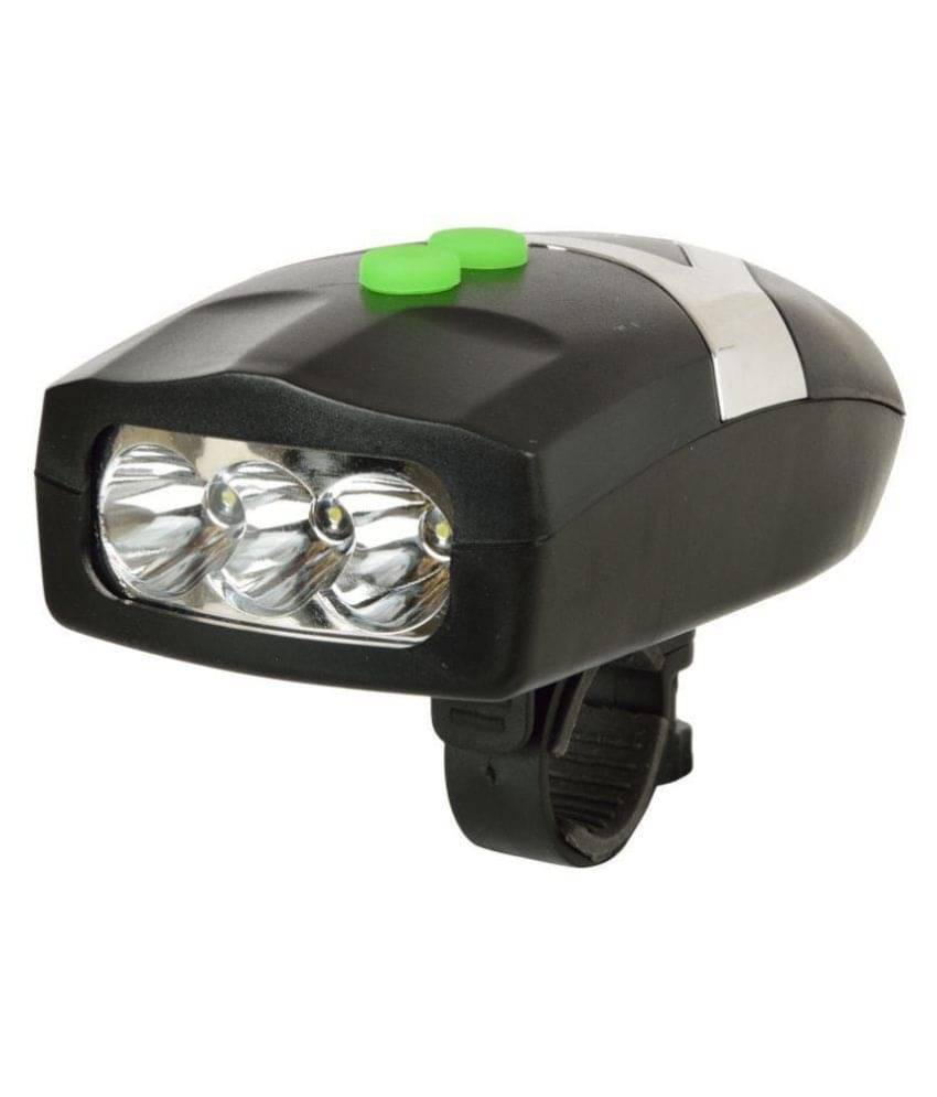     			DarkHorse CE Standard Bicycle 3 Mode LED Front Cycle Lights and Horn (2 in 1), Black with green buttons
