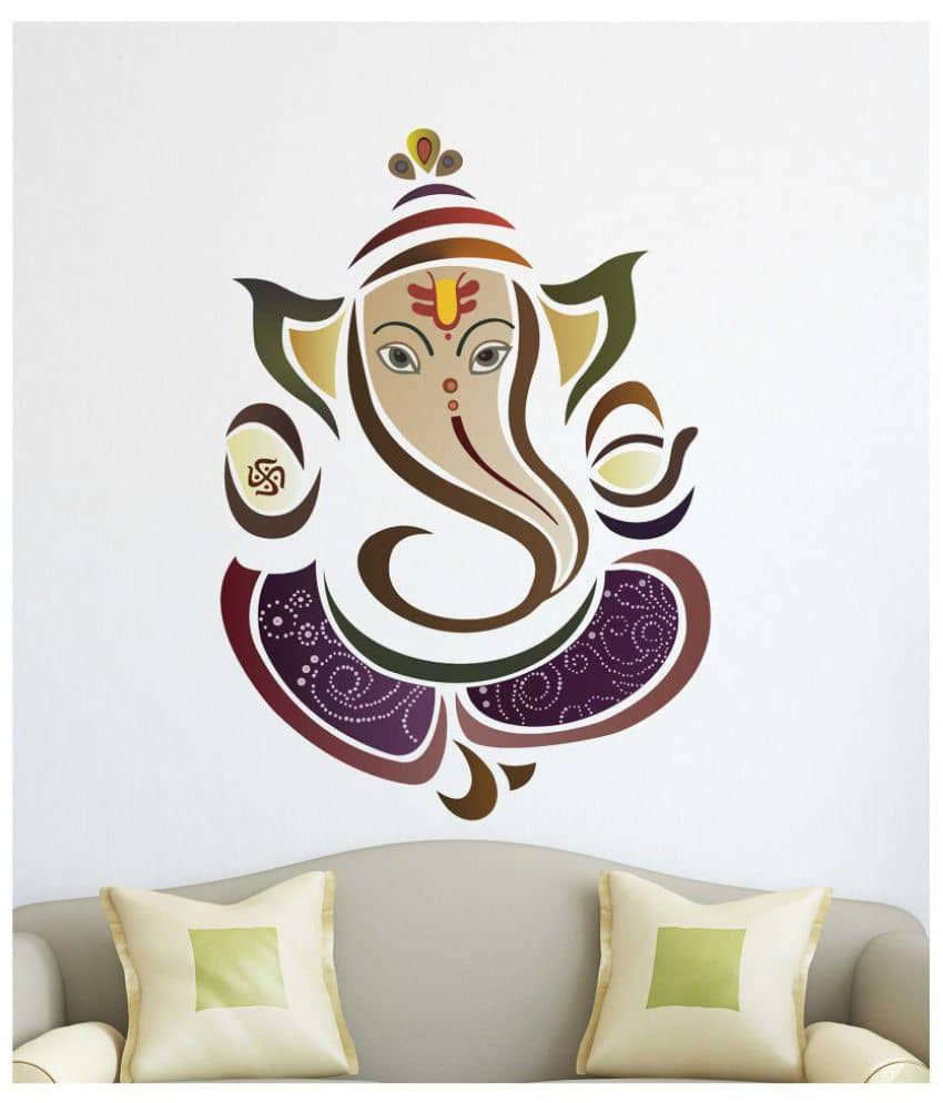 HAPPYSTICKY Vinayagar Lord Ganesha PVC Multicolour Wall Sticker - Pack of 1