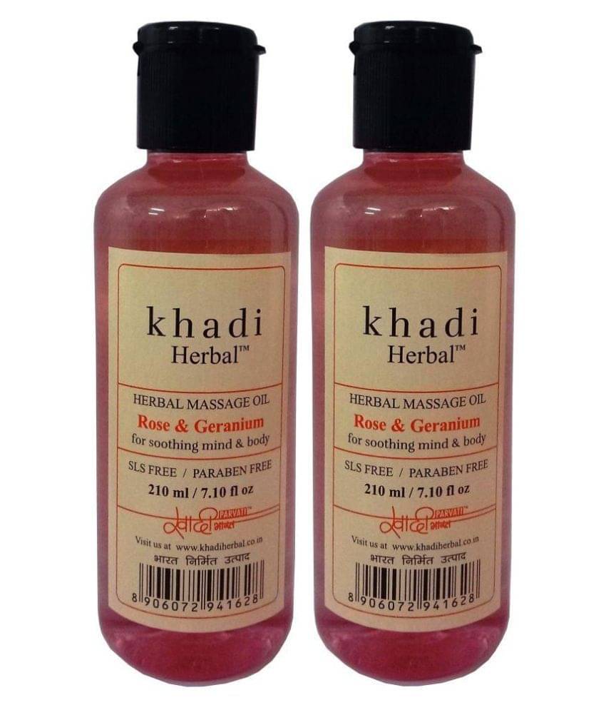 Khadi Herbal Rose & Geranium (SLS & Paraben Free) Massage oil 210 ml Pack of 2 Khadi Herbal Rose & Geranium (SLS & Paraben Free) Massage oil 210 ml Pack of 2