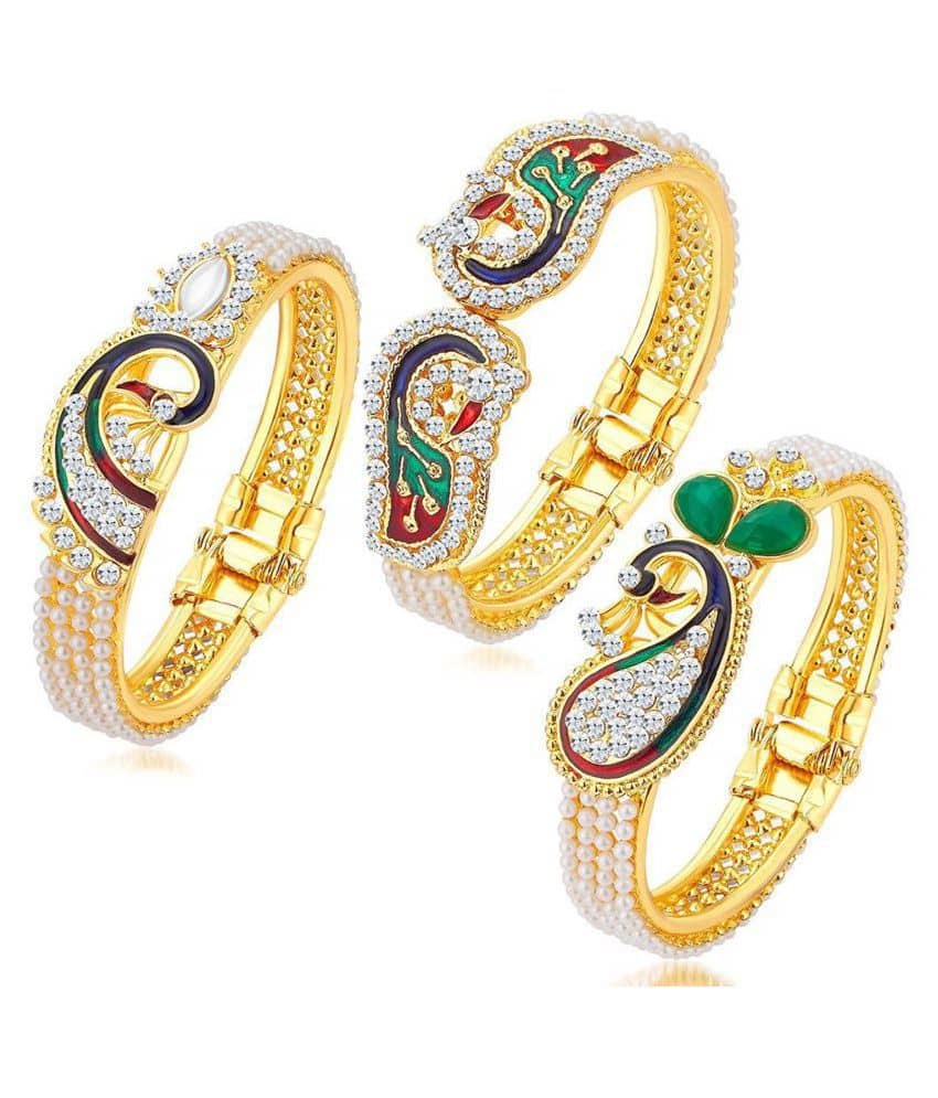 Youbella Traditional Pearl & Gold Plated Combo Bangle Set For Women - Bangles & Bracelets | Buy online on ZillyBuy