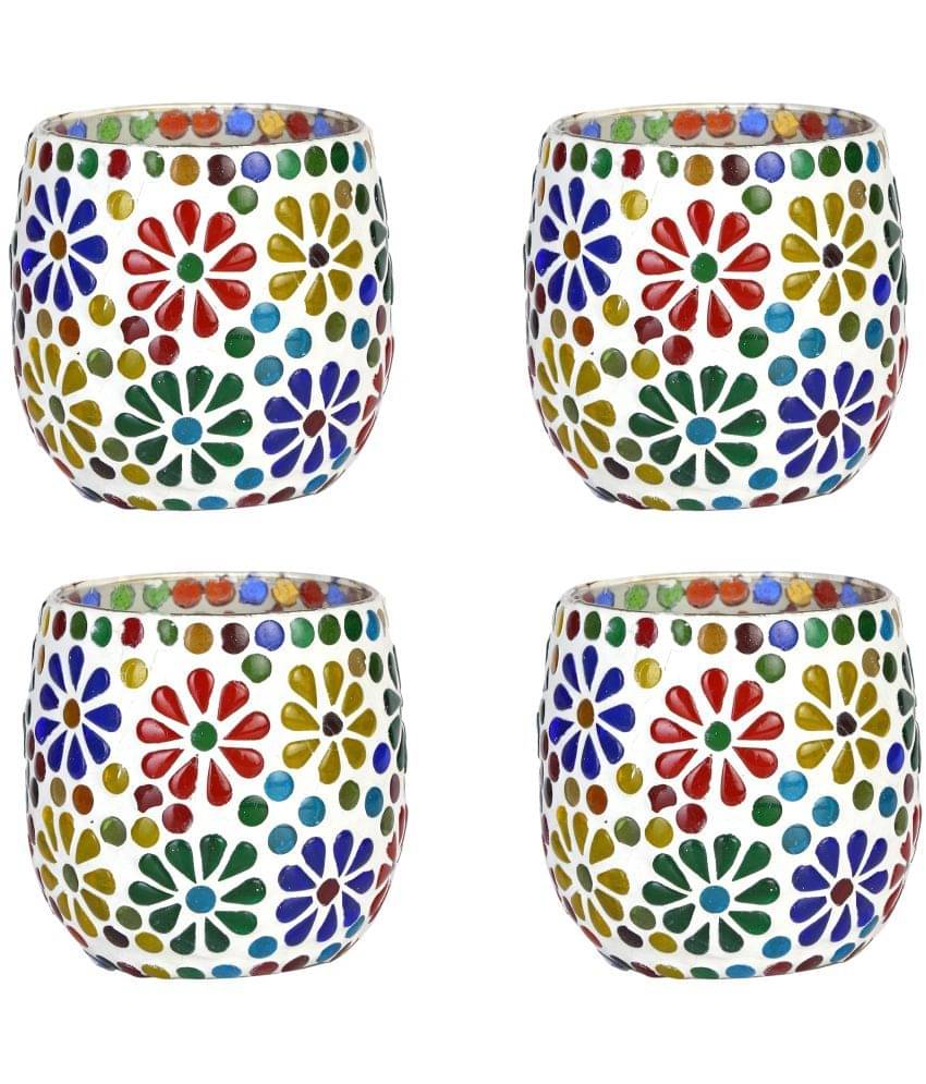     			Somil Multicolour Table Top Glass Tea Light Holder - Pack of 4