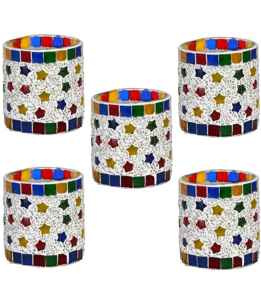     			Somil Multicolour Table Top Glass Tea Light Holder - Pack of 5