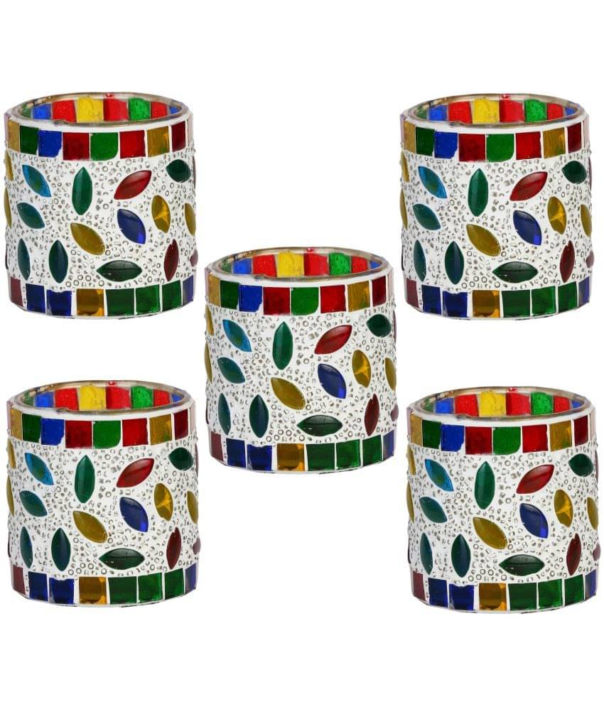     			Somil Multicolour Table Top Glass Tea Light Holder - Pack of 5