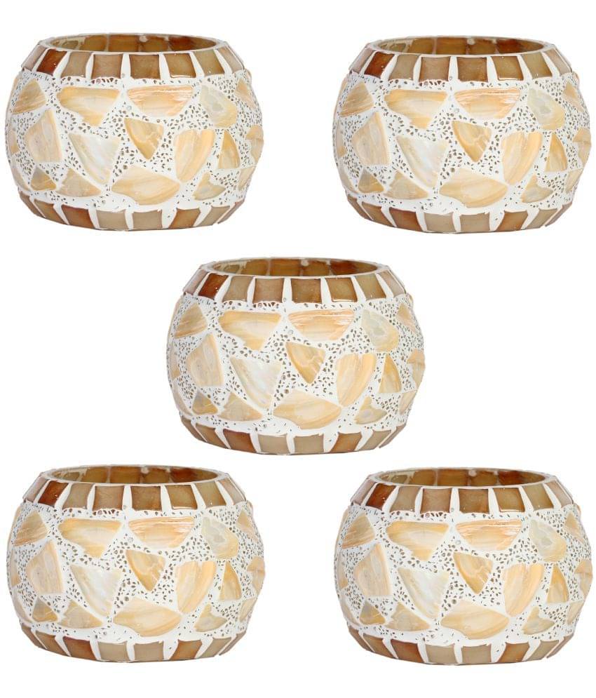     			Somil Multicolour Table Top Glass Tea Light Holder - Pack of 5