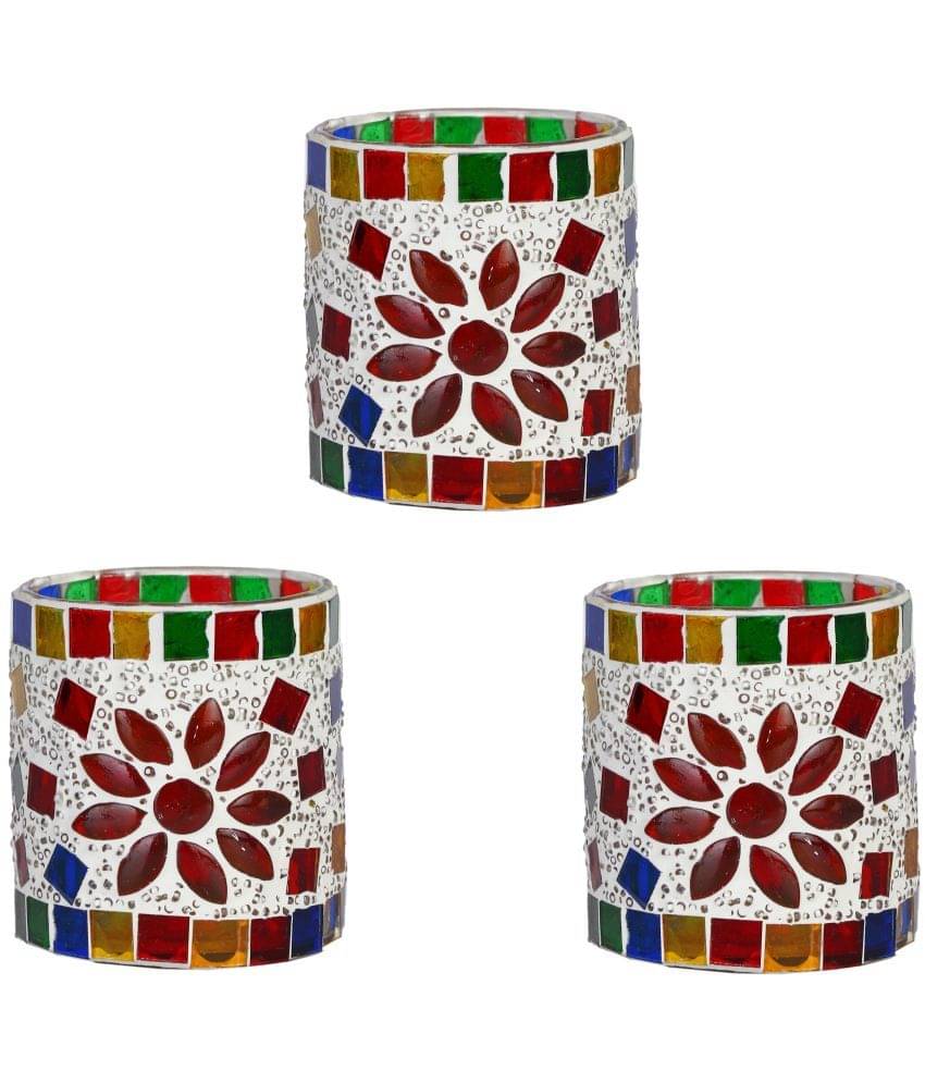     			Somil Multicolour Table Top Glass Tea Light Holder - Pack of 3