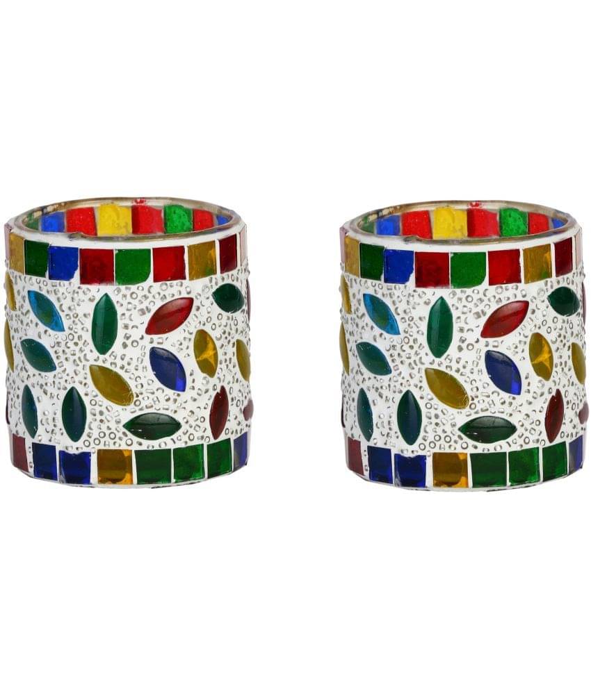     			Somil Multicolour Table Top Glass Tea Light Holder - Pack of 2