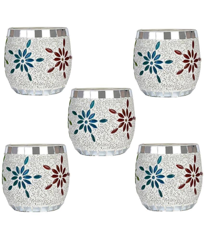     			Somil Multicolour Table Top Glass Tea Light Holder - Pack of 5