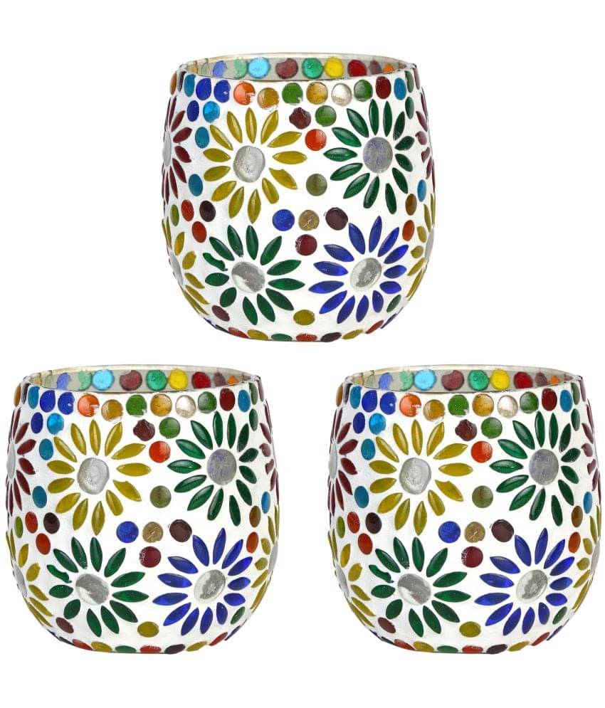     			Somil Multicolour Table Top Glass Tea Light Holder - Pack of 3