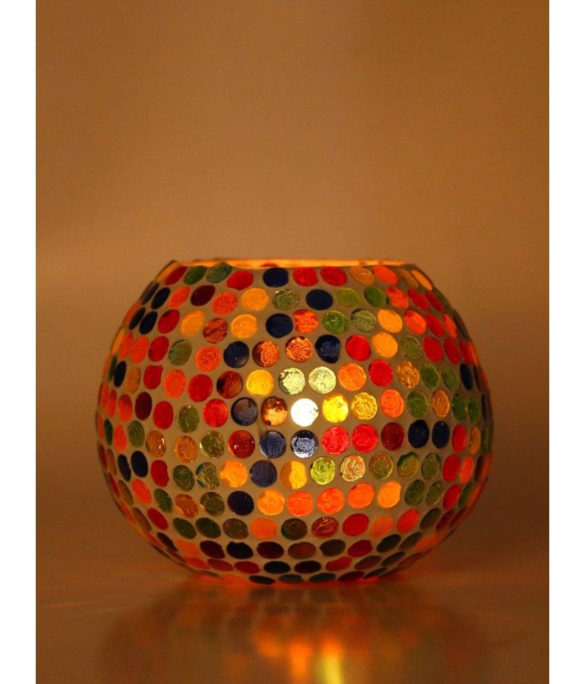     			Somil Multicolour Table Top Glass Tea Light Holder - Pack of 1