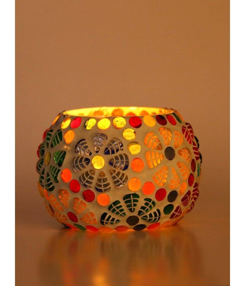     			Somil Multicolour Table Top Glass Tea Light Holder - Pack of 1