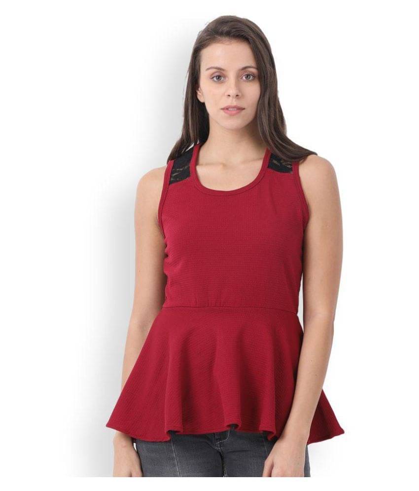    			Klamotten Women's Polyester Peplum Top ( Maroon )