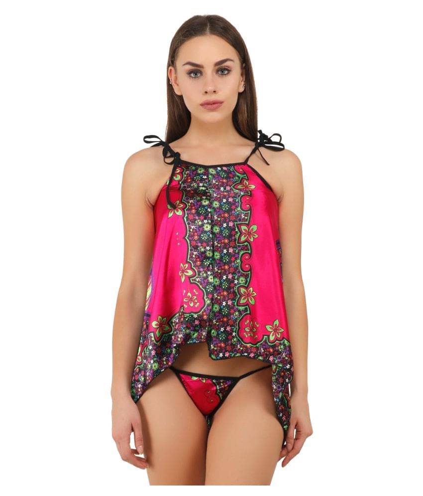     			eBikini Poly Satin Baby Doll Dresses With Panty - Multi Color