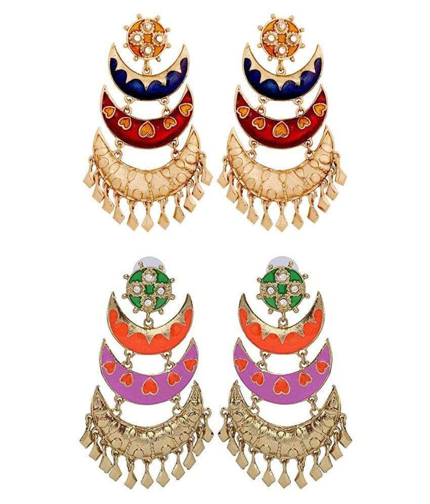     			The Jewelbox Designer Gold Plated Meenakari Multicolor Large Chandelier Earring Combo For Women