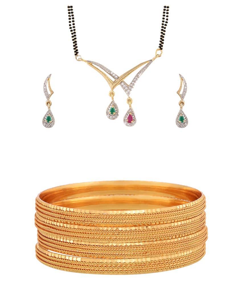 Zeneme Party Wear Gold Plated Fancy Mangalsutra, Bracelet Bangles Set Jewellery For Girls and Women