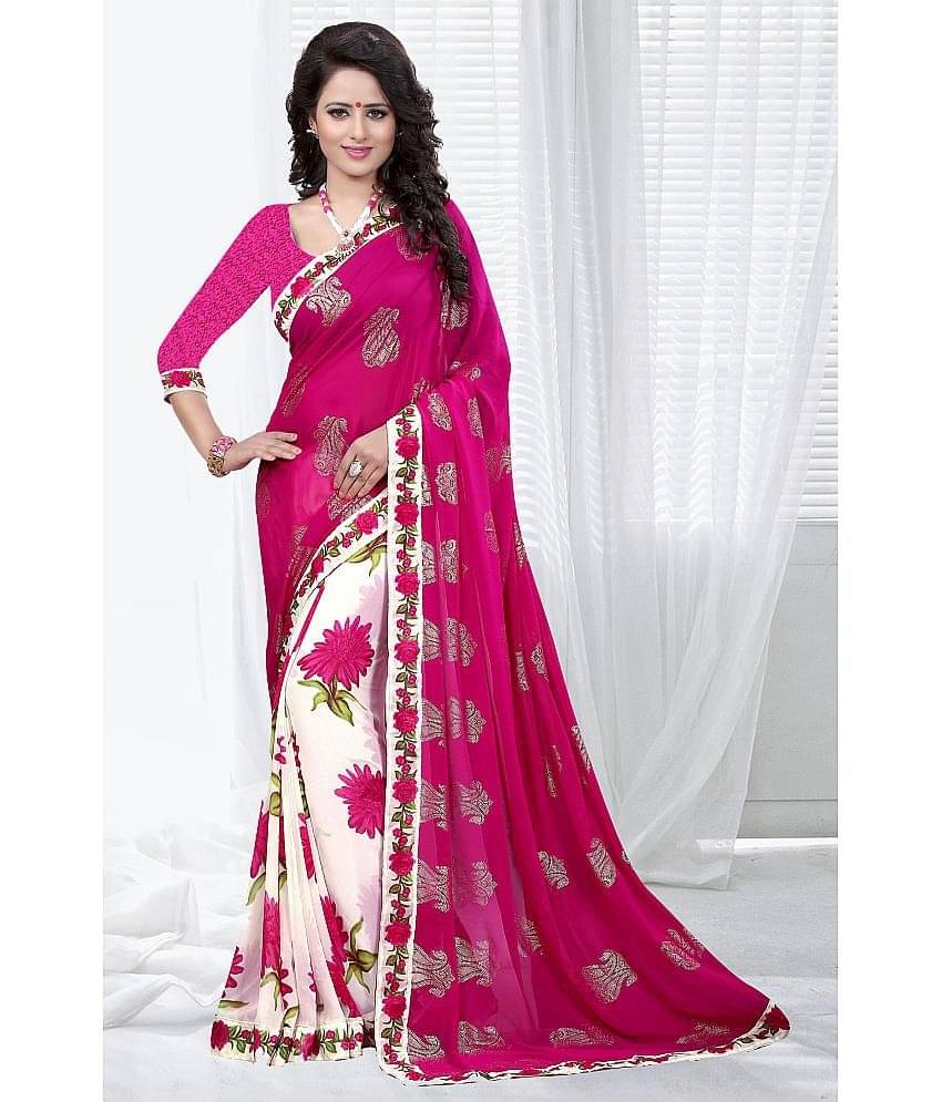 Gazal Fashions Georgette Printed Saree With Unstitched Blouse Piece ( Multicolor ) Gazal Fashions Georgette Printed Saree With Unstitched Blouse Piece ( Multicolor )