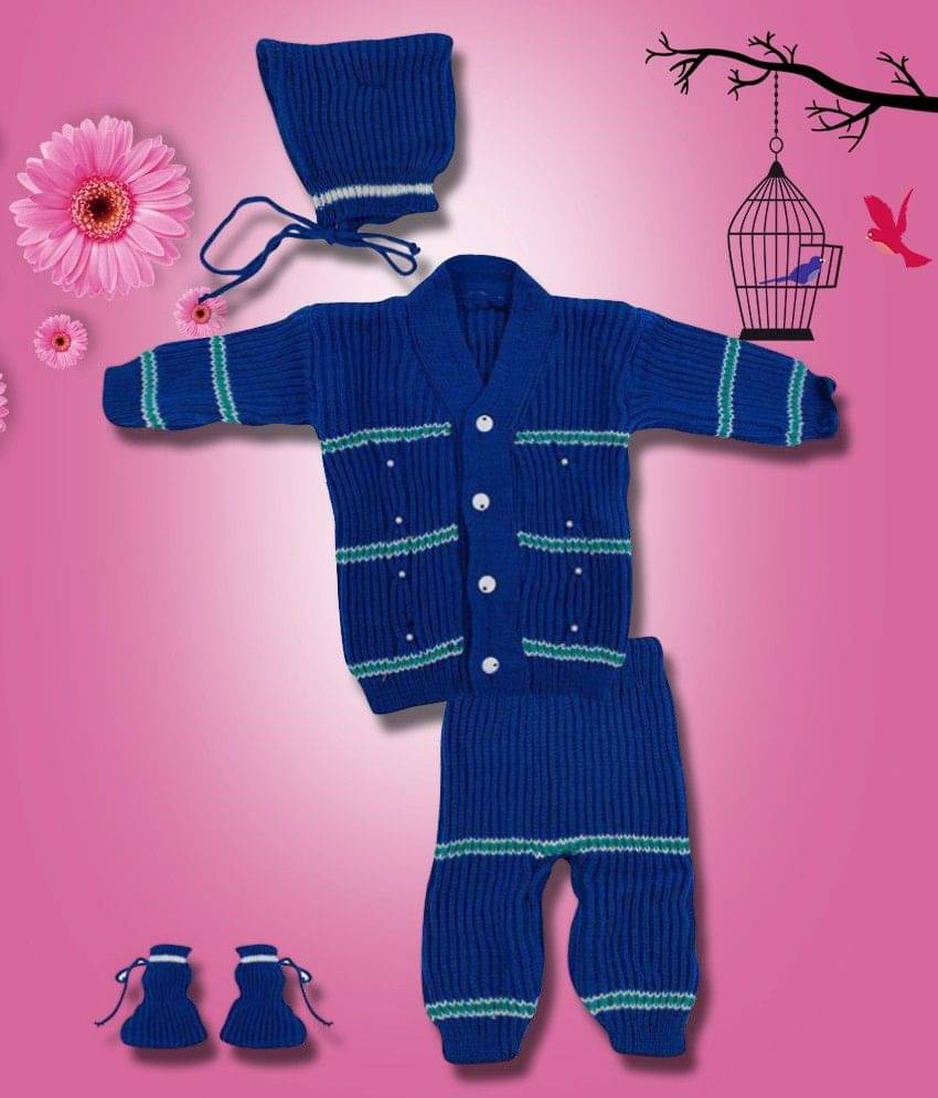     			The Creators Pack of 4 Unisex for Baby Woollen Cardigans ( Blue )