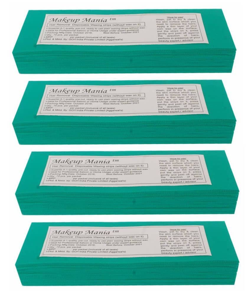 Makeup Mania Hair Removal Waxing Strips 280 Strips (4 Pkts x 70) Non-Woven Body Wax Strips (Green)