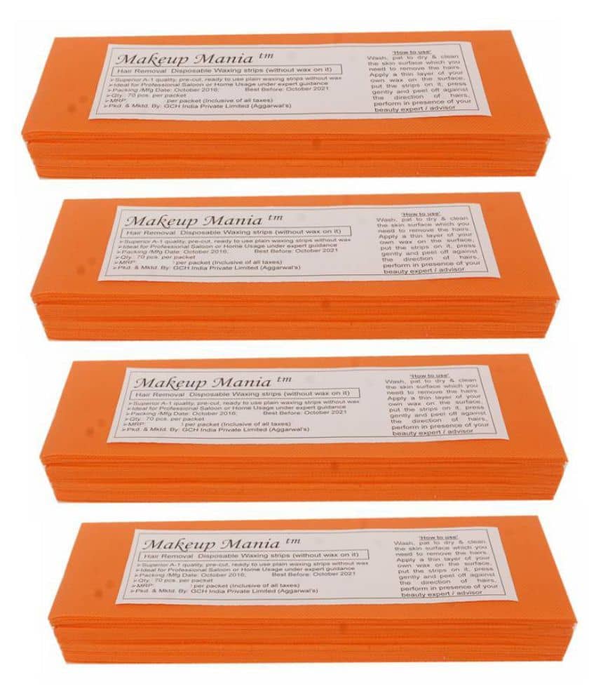 Makeup Mania Hair Removal Waxing Strips 280 Strips (4 Pkts x 70) Non-Woven Body Wax Strips (Orange)