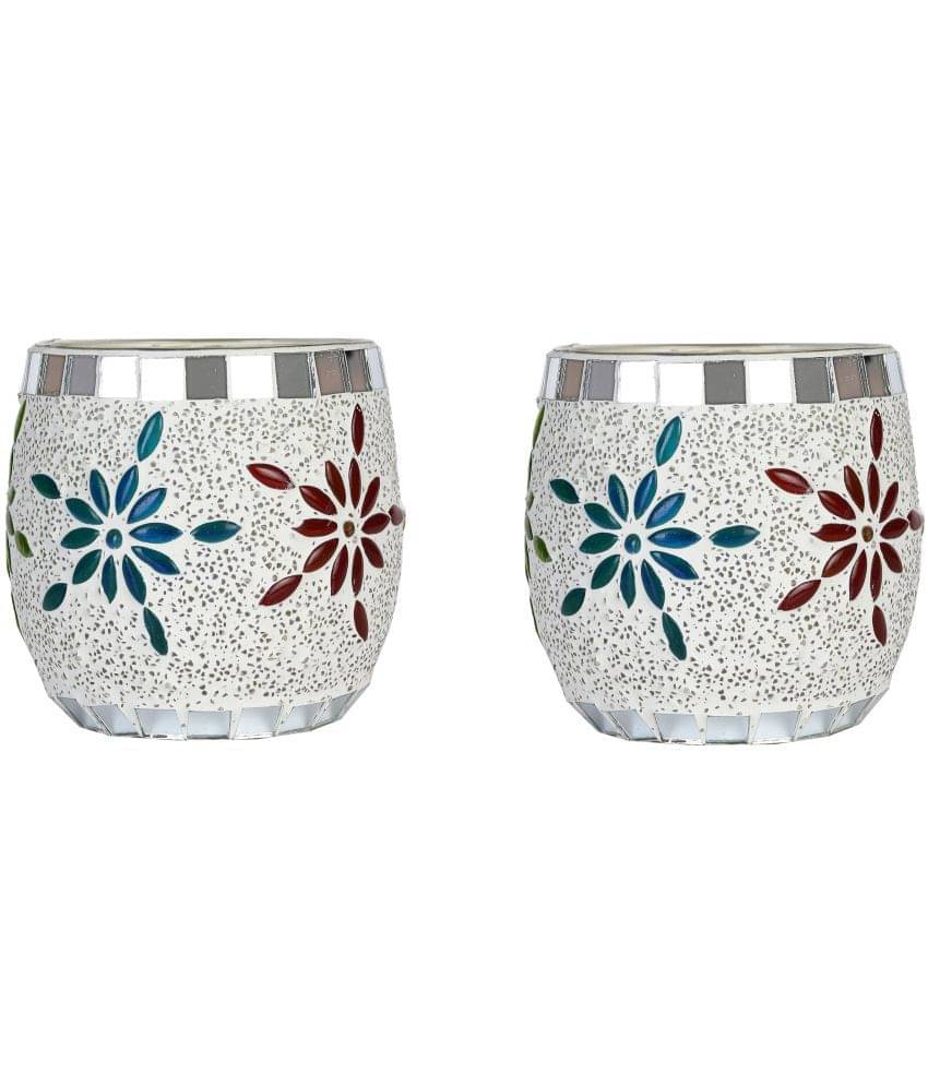     			Somil Multicolour Table Top Glass Tea Light Holder - Pack of 2