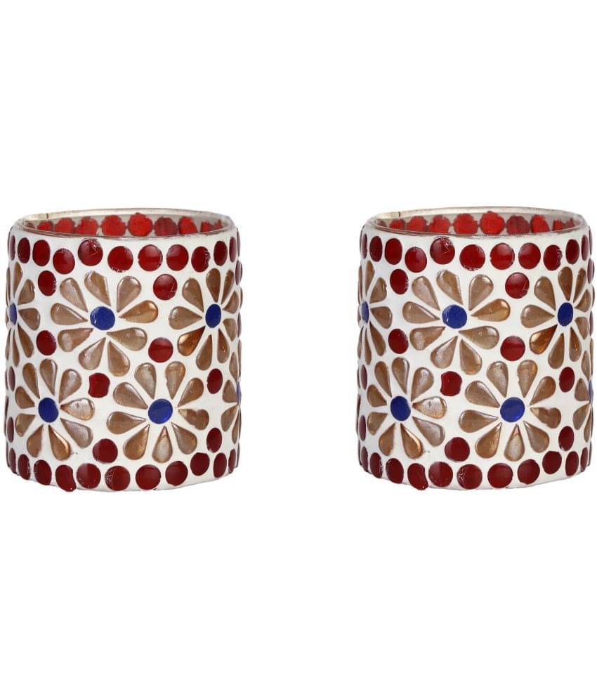     			Somil Multicolour Table Top Glass Tea Light Holder - Pack of 2