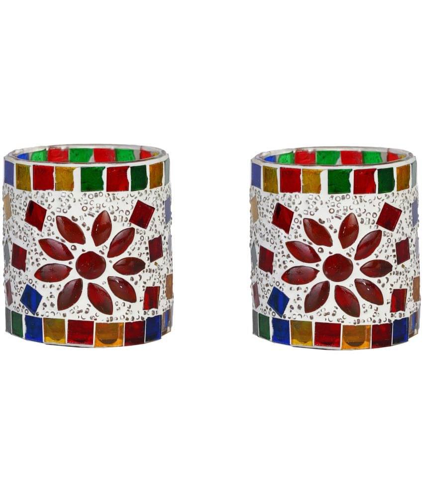     			Somil Multicolour Table Top Glass Tea Light Holder - Pack of 2