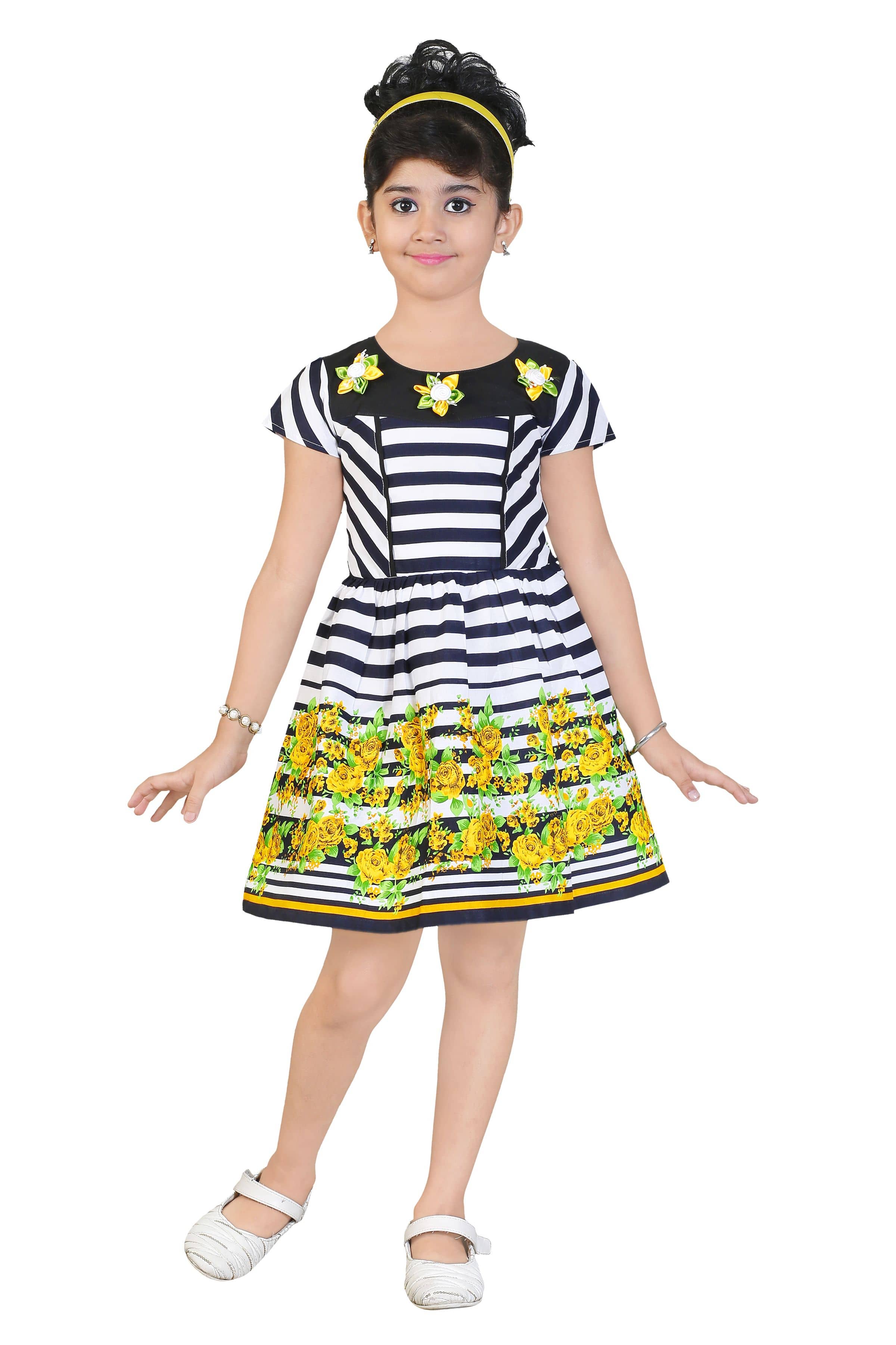 Zadmus Cotton A-line For Girls ( Pack of 1 , Yellow )