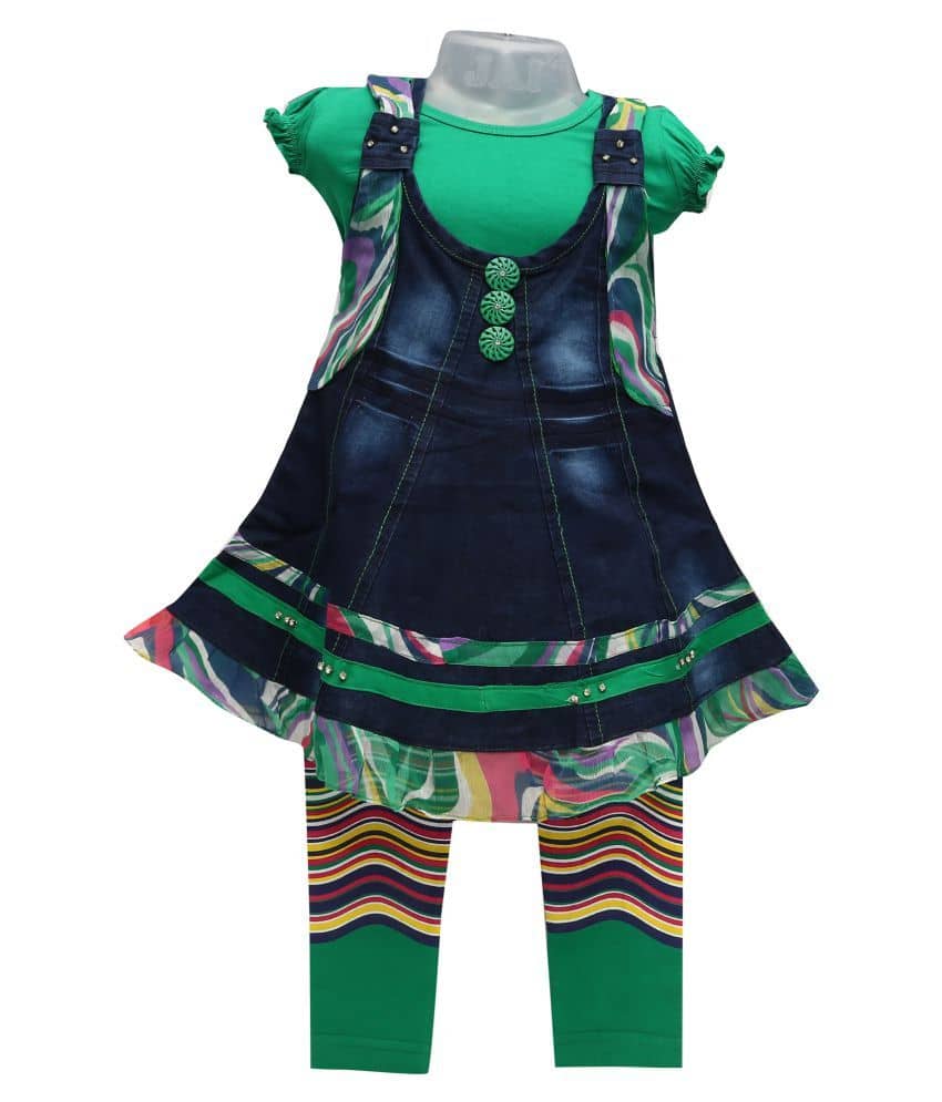 Zadmus Baby Girls Denim Dresses ( Green )
