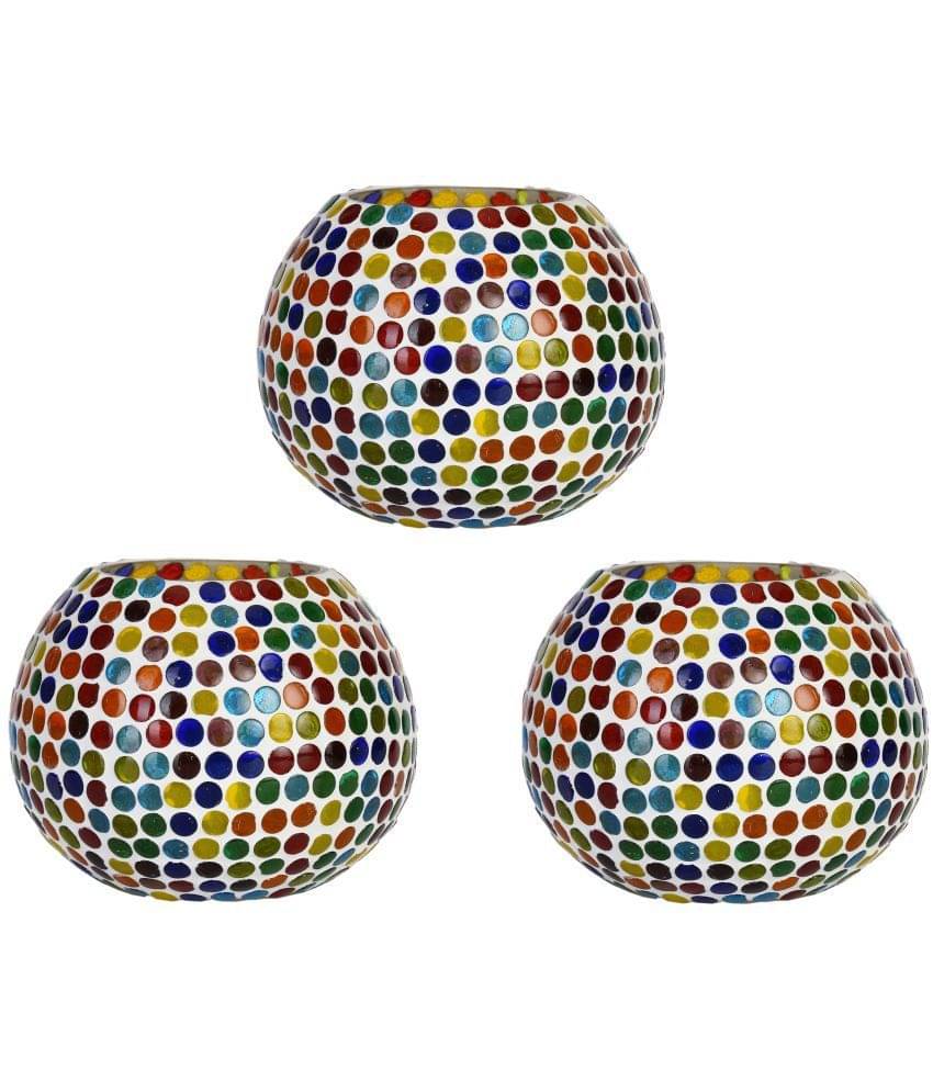     			Somil Multicolour Table Top Glass Tea Light Holder - Pack of 3