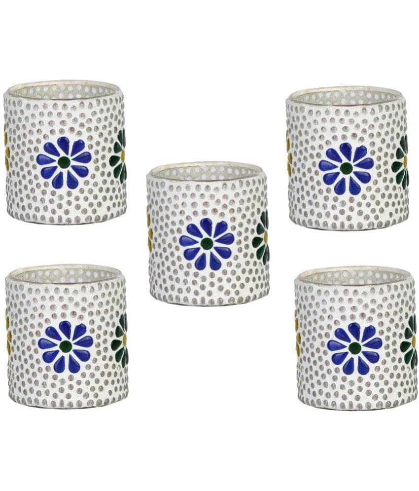     			Somil Multicolour Table Top Glass Tea Light Holder - Pack of 5