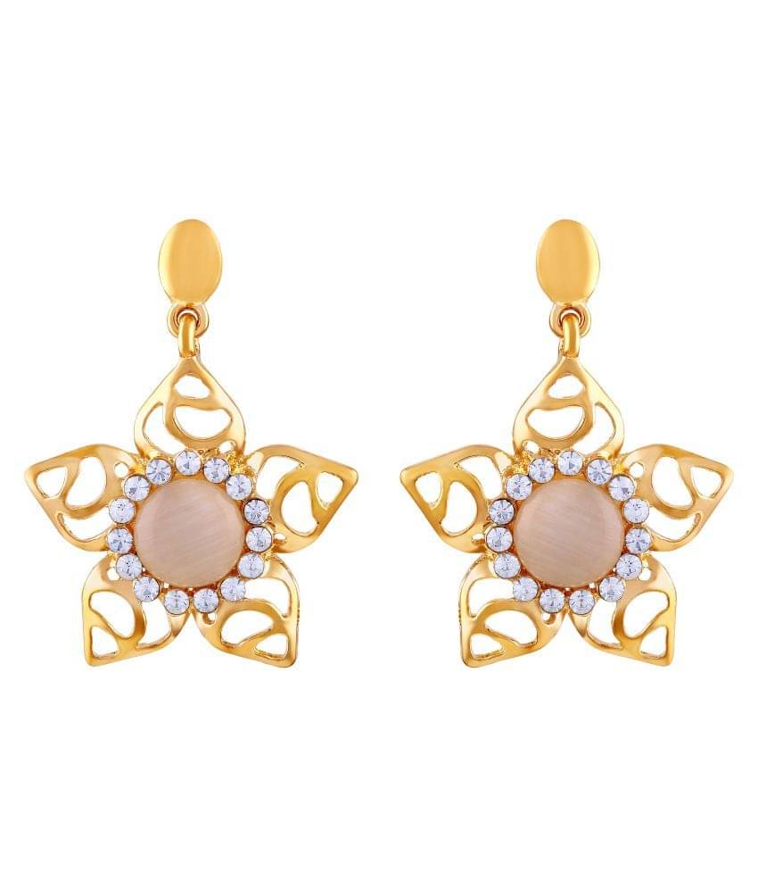 Asmitta Attractive Flower Shape Round Crystals Gold Plated Dangle Earring For Women Asmitta Attractive Flower Shape Round Crystals Gold Plated Dangle Earring For Women