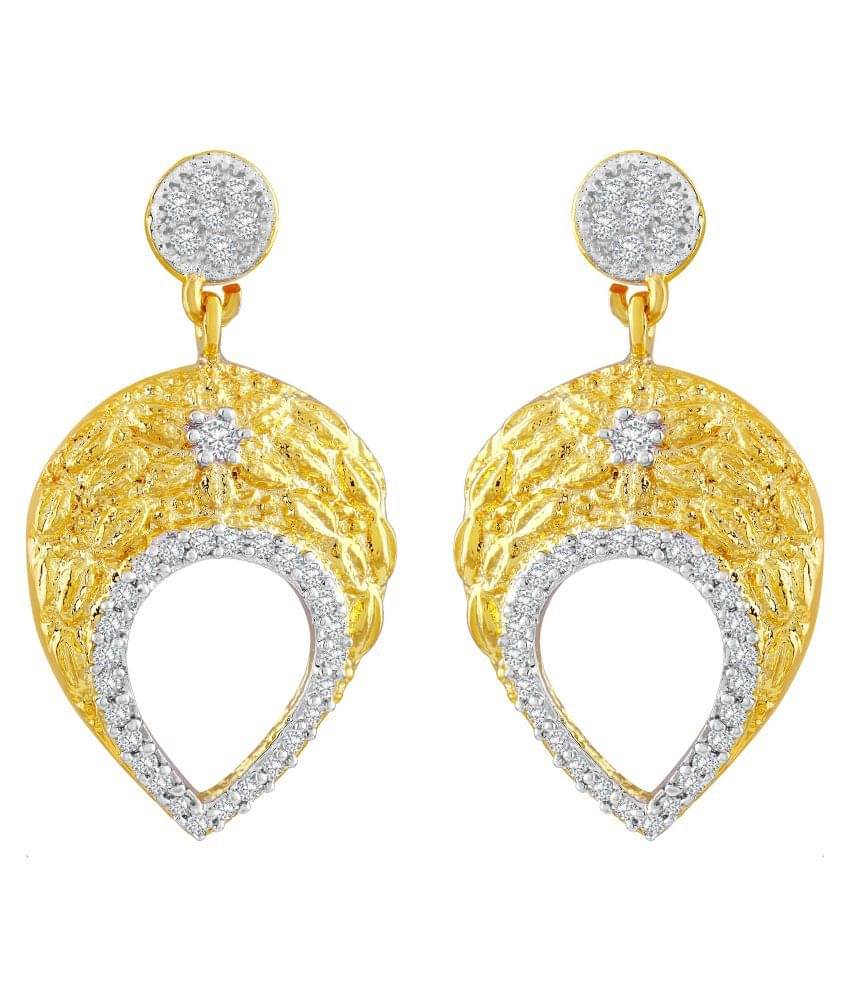     			Asmitta Beguiling Leaf Shape American Diamond Gold Plated Dangle Earring For Women