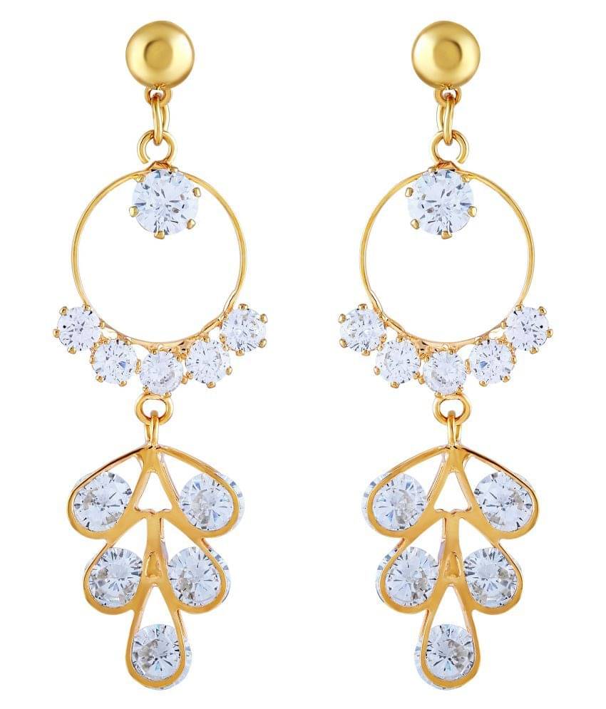 Asmitta Glittery Round Shape With White Stone Gold Plated Dangler Earring For Women Asmitta Glittery Round Shape With White Stone Gold Plated Dangler Earring For Women