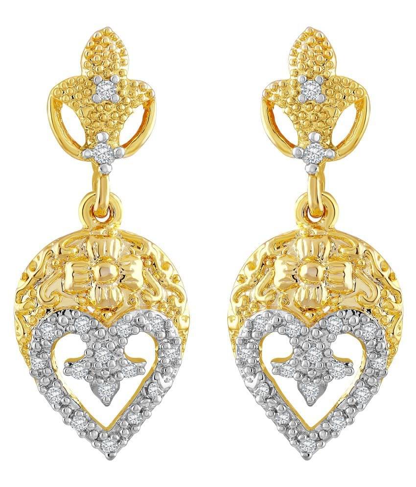 Asmitta Ravishing Heart Shape American Diamond Gold Plated Dangle Earring For Women Asmitta Ravishing Heart Shape American Diamond Gold Plated Dangle Earring For Women