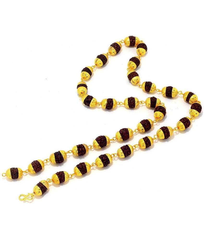 Onnet 100% Original 5 Mukhi Rudraksha Mala In 12 MM Big Size Beads With Gold Plated Cap For Unisex Onnet 100% Original 5 Mukhi Rudraksha Mala In 12 MM Big Size Beads With Gold Plated Cap For Unisex
