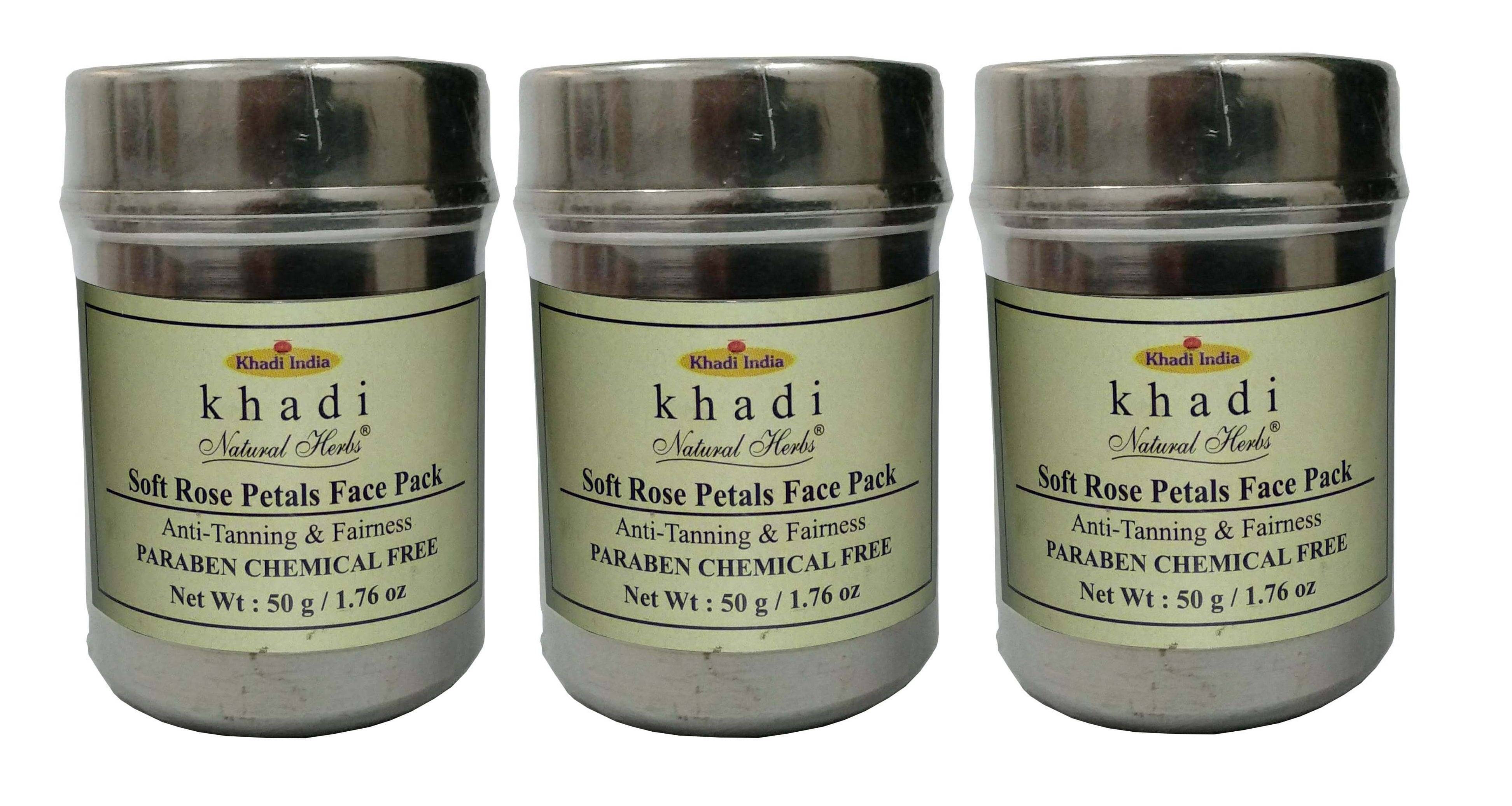 Khadi Herbal Soft Rose Petals ( Paraben & Sulphate Free ) Face Pack Masks 150 gm Pack of 3 Khadi Herbal Soft Rose Petals ( Paraben & Sulphate Free ) Face Pack Masks 150 gm Pack of 3