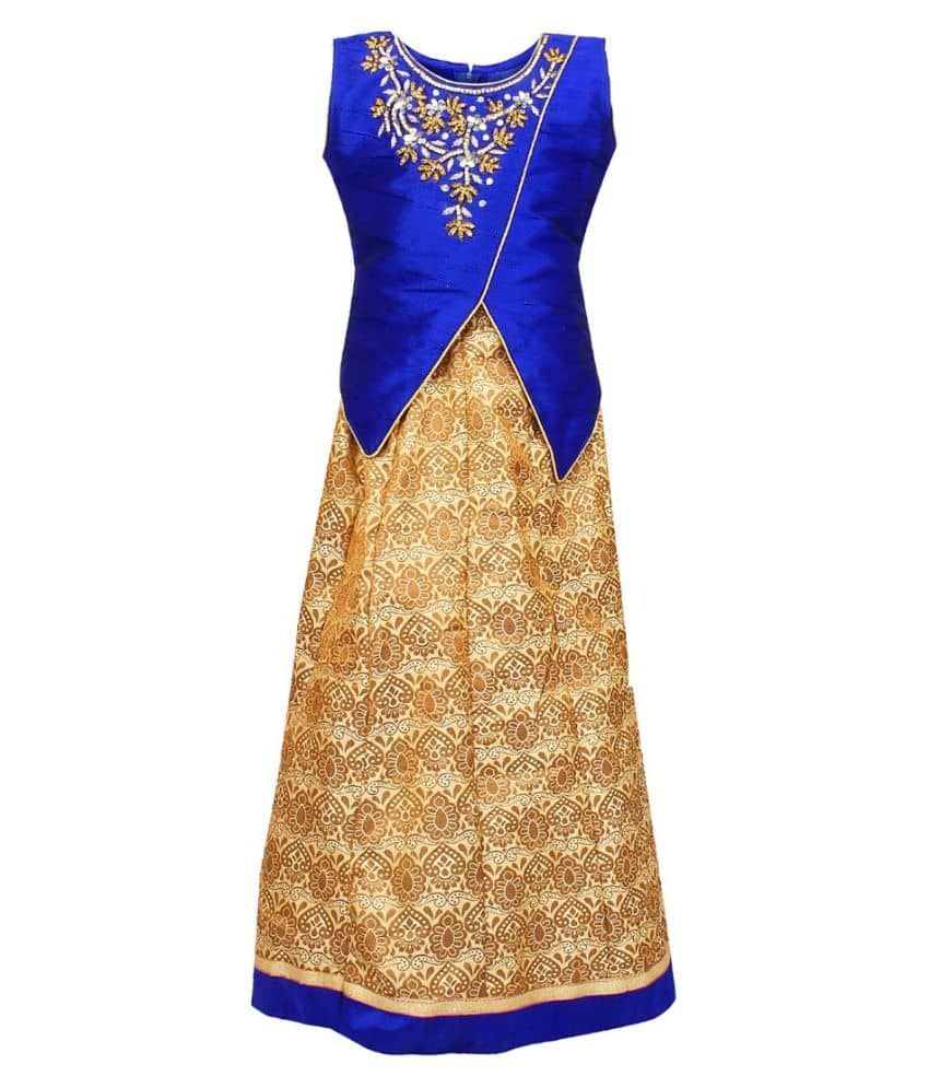 Arshia Fashions Jacquard Lehenga & Crop Top For Girls ( Pack of 1 , Blue )