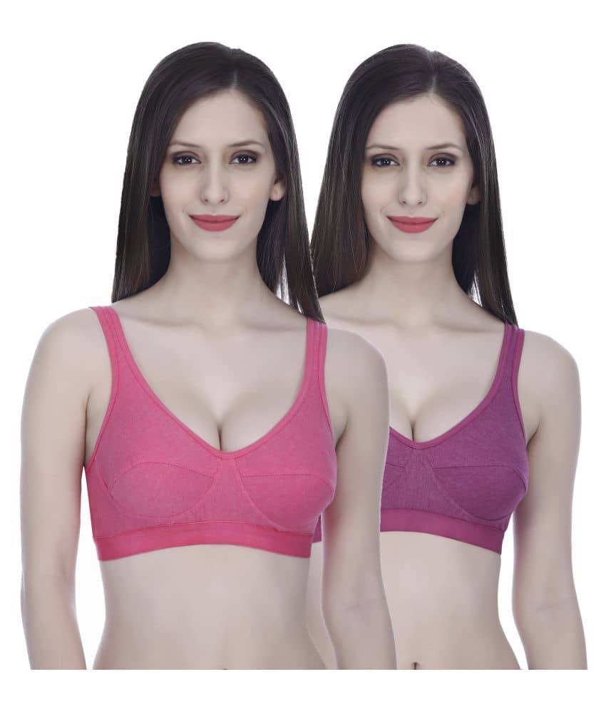 Elina Pack of 2 Cotton Non Padded Women's Sports Bra ( Multi Color )