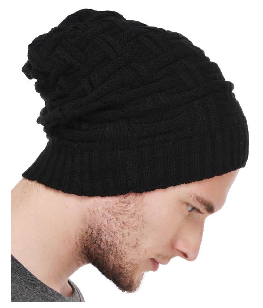 VR Designers Black Plain Wool Caps