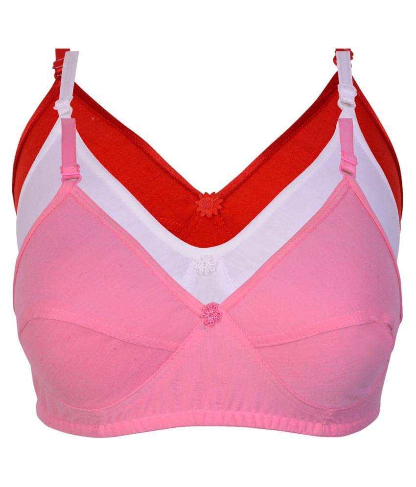 Kiran Enterprises Pack of 3 Cotton Non Padded Women's Minimizer Bra ( Pink ) Kiran Enterprises Pack of 3 Cotton Non Padded Women's Minimizer Bra ( Pink )